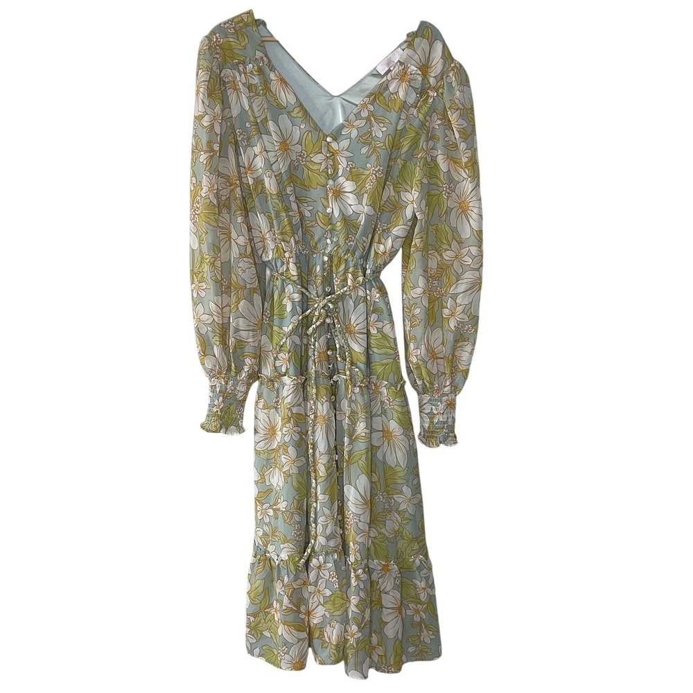 RACHEL PARCELL  FLORAL PRINT LONG SLEEVE‎ CHIFFON MIDI DRESS SIZE M